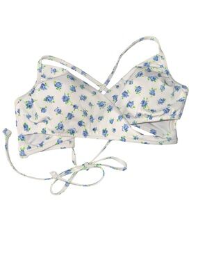 PINK Victoria's Secret White Floral Wrap swim top with Blue Roses
